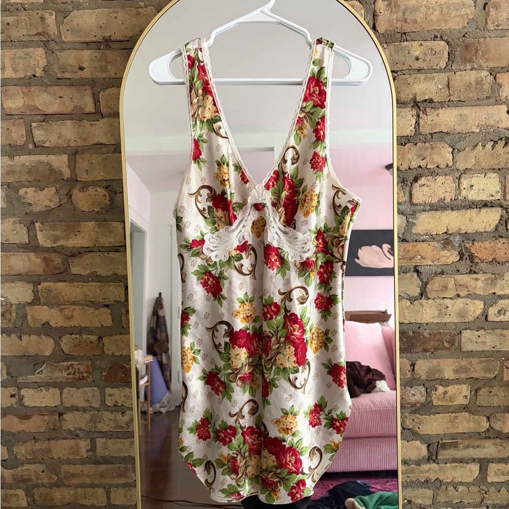 Vintage Floral Sleeveless Slip Dress  with Lace Detail